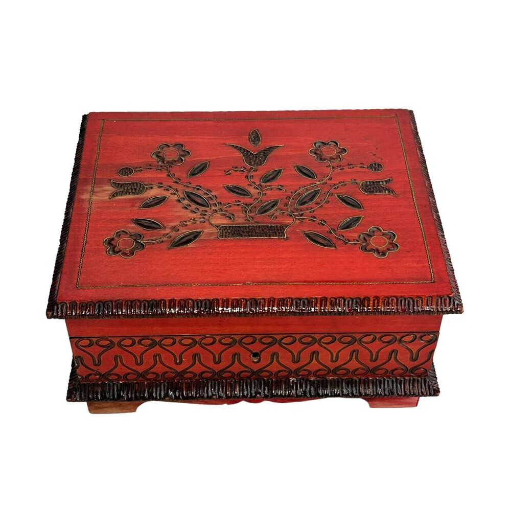 wooden handcarved etched jewelry box